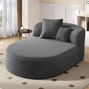 Modern Chaise Lounge Sofa Boneless Couch 51.6" Sofa Bed Compression Sofa Couch with Two Supportive Pillows for Living Room, Gray   WL RR