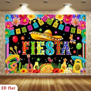 Mexican Carnival Background Banner, Colorful Cinco De Mayo Party Decor, Wide Brim Hat, Cactus, Taco, Piñata, Photo Booth, Birthday Party Supplies
