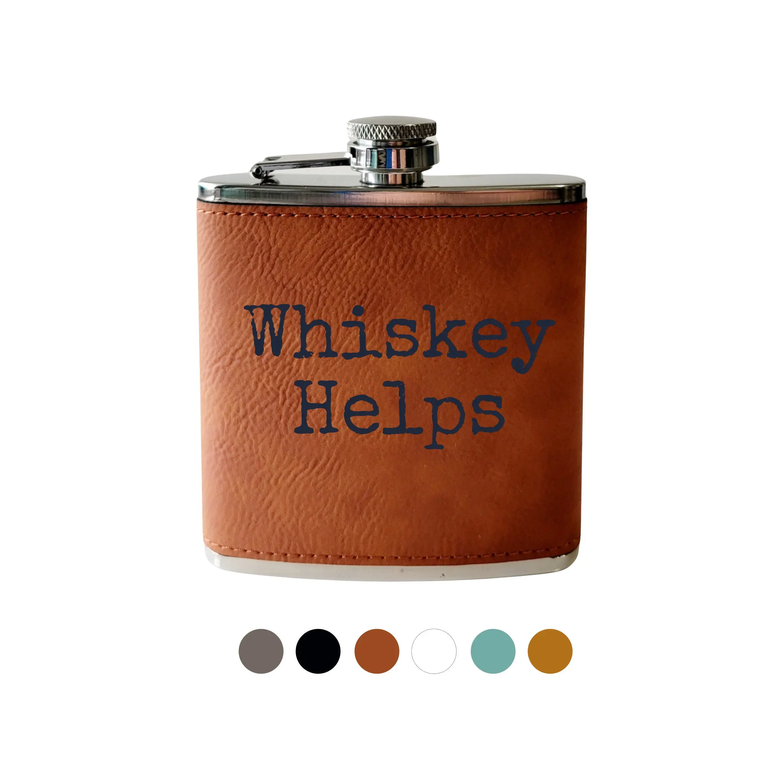 Flask- Whiskey Helps - engraved hip flask funny vacation gift for women or man Drinkware Leather hip flask stainless steel