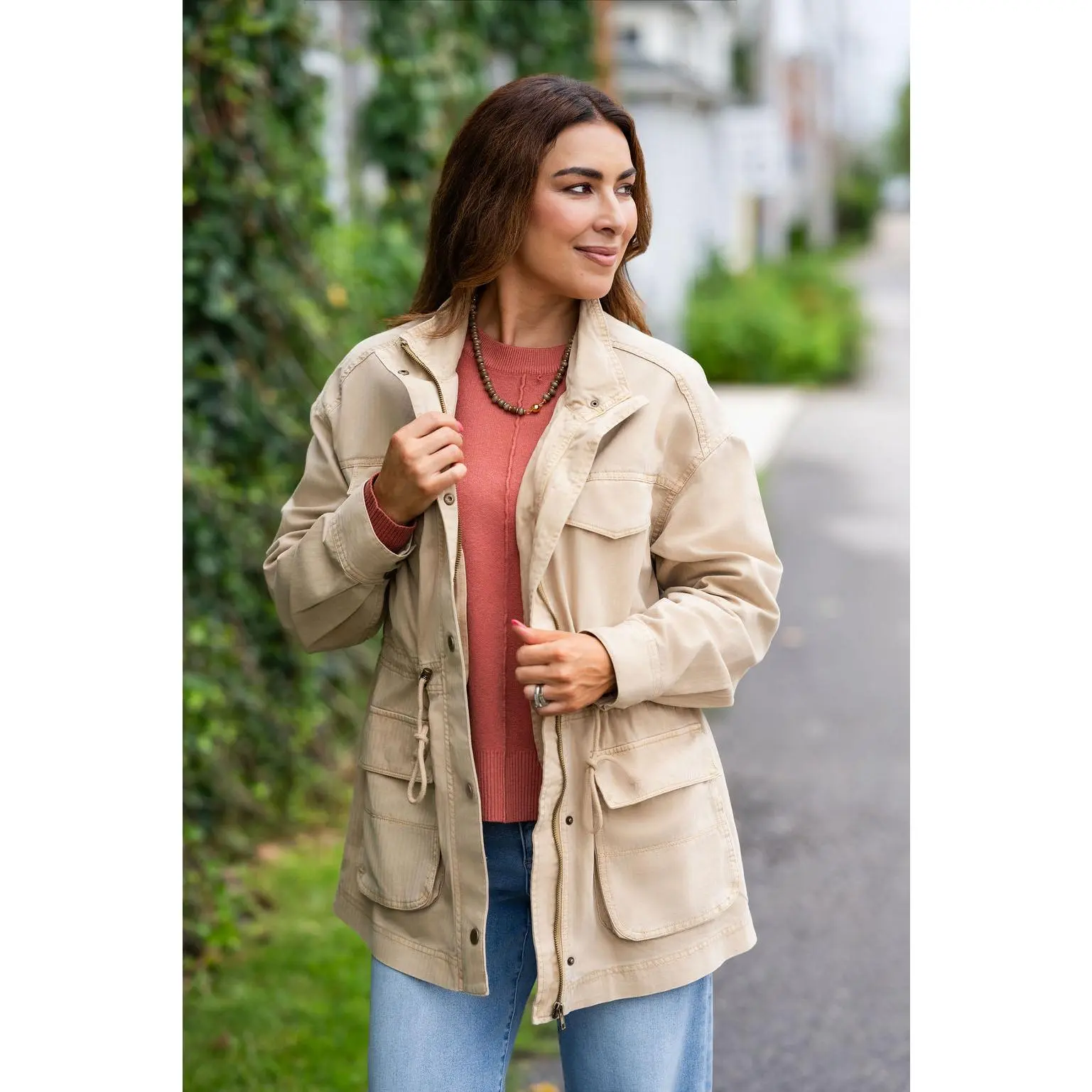 Drawstring Waist Utility Jacket