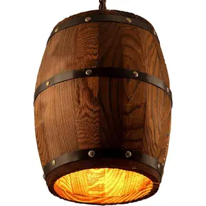 Antique Wood Wine Barrel Pendant Lamp Hanging Rustic Unique Kitchen Bar Ceiling Lamp Light Fixtures (S)