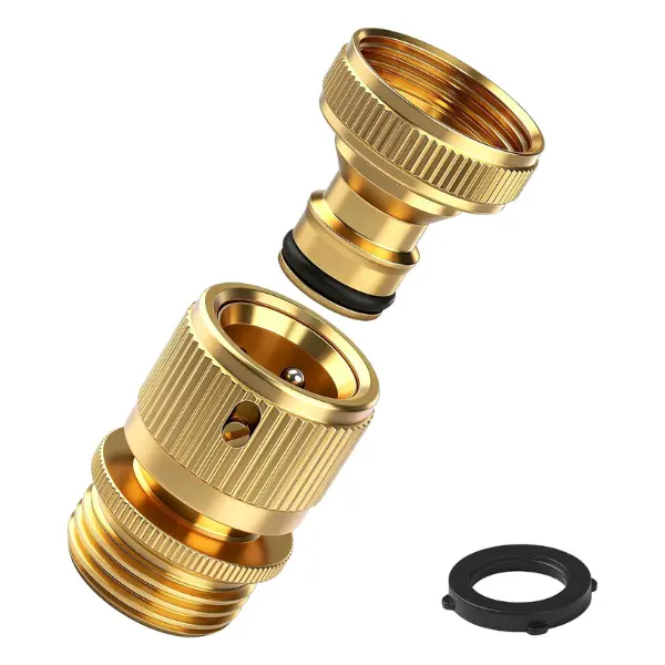 Garden Hose Quick Connect Fitting, 3/4 Inch GHT Solid Brass Quick Release Hose Connector, Leak-Proof Hose Quick Connect Fittings up to 200 PSI, Heavy Duty Male & Female Set