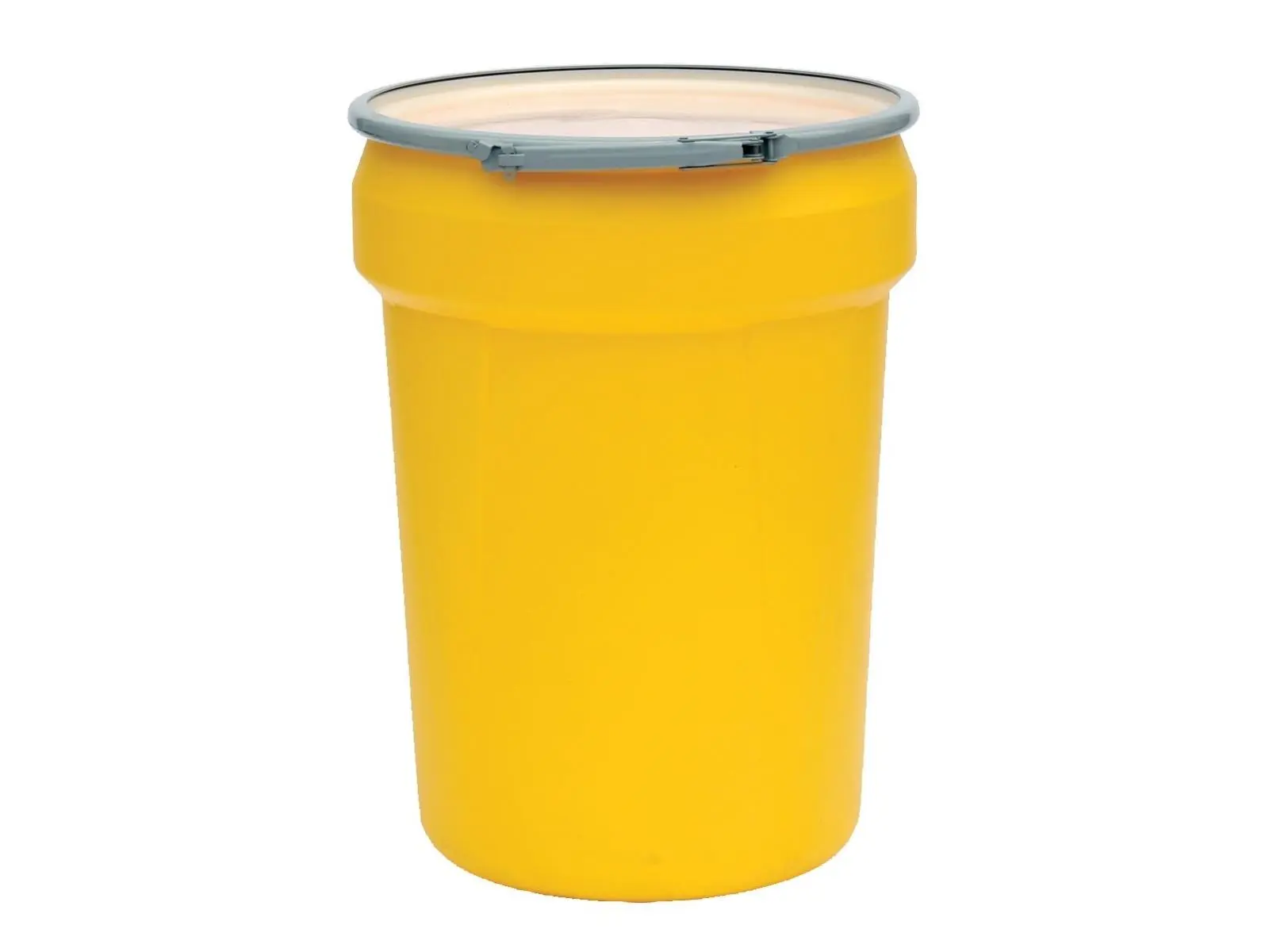 Eagle 258-1601M Sturdy Lightweight 30 gal Open Head Silicone-Coated Plastic Poly Drum Pail with Metal Lever-Lock, UV Protection, Yellow Home Care Supply for Laboratory Use, OEM Available, Hdpe