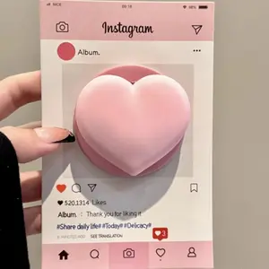 Cute 3D Pink Heart MagSafe Phone Grip Magnetic Collapsible Stand for Women