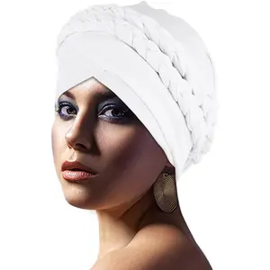 African Women Turban Caps Beanie Twist Headscarf Pre Tied Double Braid Headwrap Hat