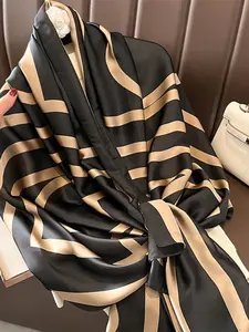 Women's Fashion New Long Scarf 90x180cm Silk Satin Multifunctional Shawl Striped Headscarf, Elegant Accessory for All Seasons