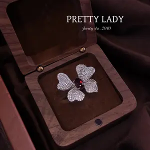 "Silver Butterfly Fireworks" Natural Red Garnet Open Ring S925 Pure Silver Red Butterfly Three-Dimensional Dynamic Design Court Retro