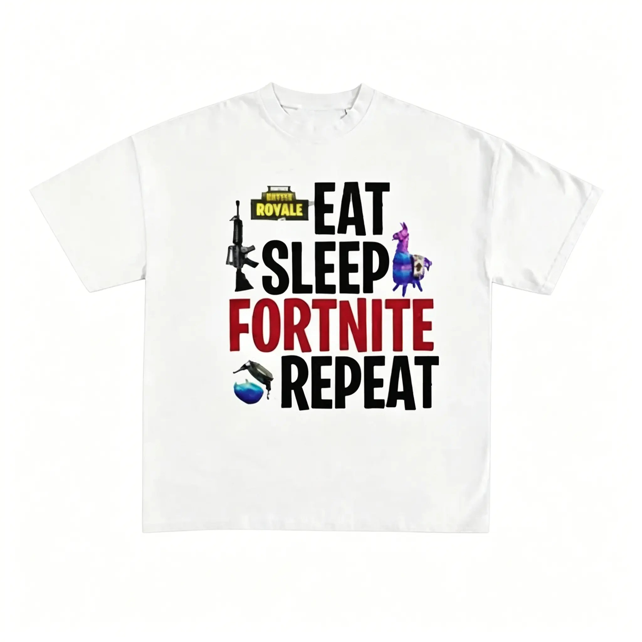Women's Casual Cotton Blend Short-Sleeve Round Neck Tops - Pull On, Loose-Fitting, Breathable, "Eat Sleep Fortnite Repeat" Graphic Print, Funny Gift Idea, Available in All Sizes, Shortsleeve, Relaxed Fit