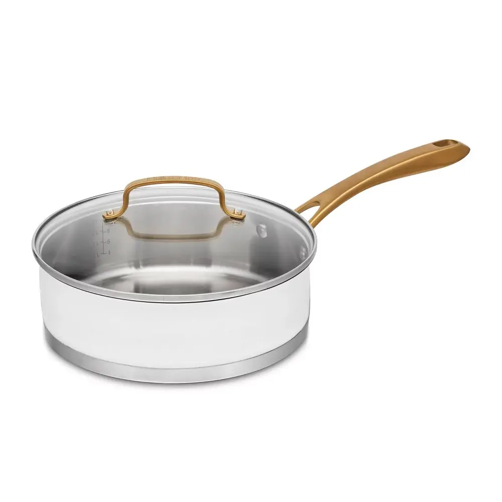 Cuisinart Classic 3.5qt Stainless Steel Saute Pan with Cover and Brushed Gold Handles Matte White: Oven & Broiler Safe