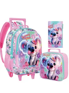 Rolling Backpack for Girls, 3PCS Kids Roller Bookbag with Lunch Bag, Wheeled School Bag for Children - Koala