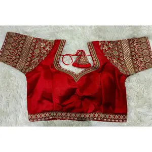 Heavy Codding Embroidery Blouse in Pure Italian Silk | Bridal Designer Blouse with Latkans