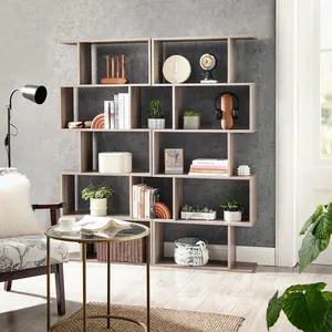 Bookcase, 5-Tier Bookshelf, Display Shelf And Room Divider, Freestanding Decorative Storage Shelving, Rustic Brown, White Triple Wide Modern