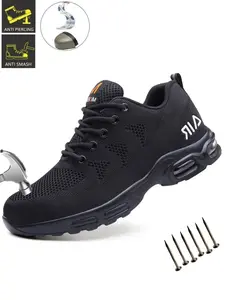Steel Toe Shoes for Men Safety Work Shoes Protective Work Shoes Construction Industrial Shoes Safety Shoes Lightweight Breathable Anti-smash Anti-Punctur Slip Resistant Steel Toe Sneakers for Men Steel Toe Trainers
