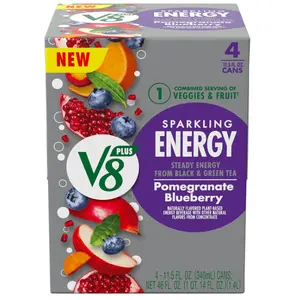 V8 +Energy Sparkling Pomegranate Blueberry Juice Energy Drink, 11.5 fl oz Can (4 Pack) - Sports & Energy Drink - Beverage