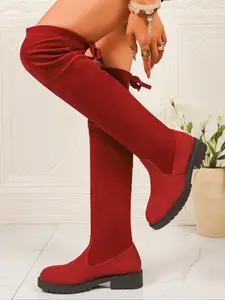 Women's Over-The-Knee Boots, Textile Upper & Rubber Sole, Fall/winter Fashion Booties, Plain Design, Warm Elastic Sleeve