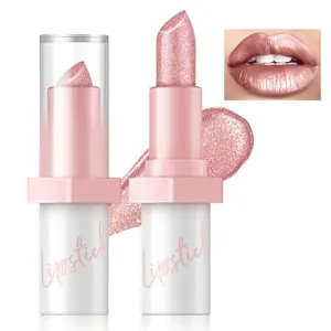 Metallic Brown Lipstick Long Lasting, High Shine Glitter Diamond Creamy Lipstick Transfer Proof, Shimmer High Impact Lip Color Full Coverage Non Stick Cup Lightweight Lip Makeup for Women#9