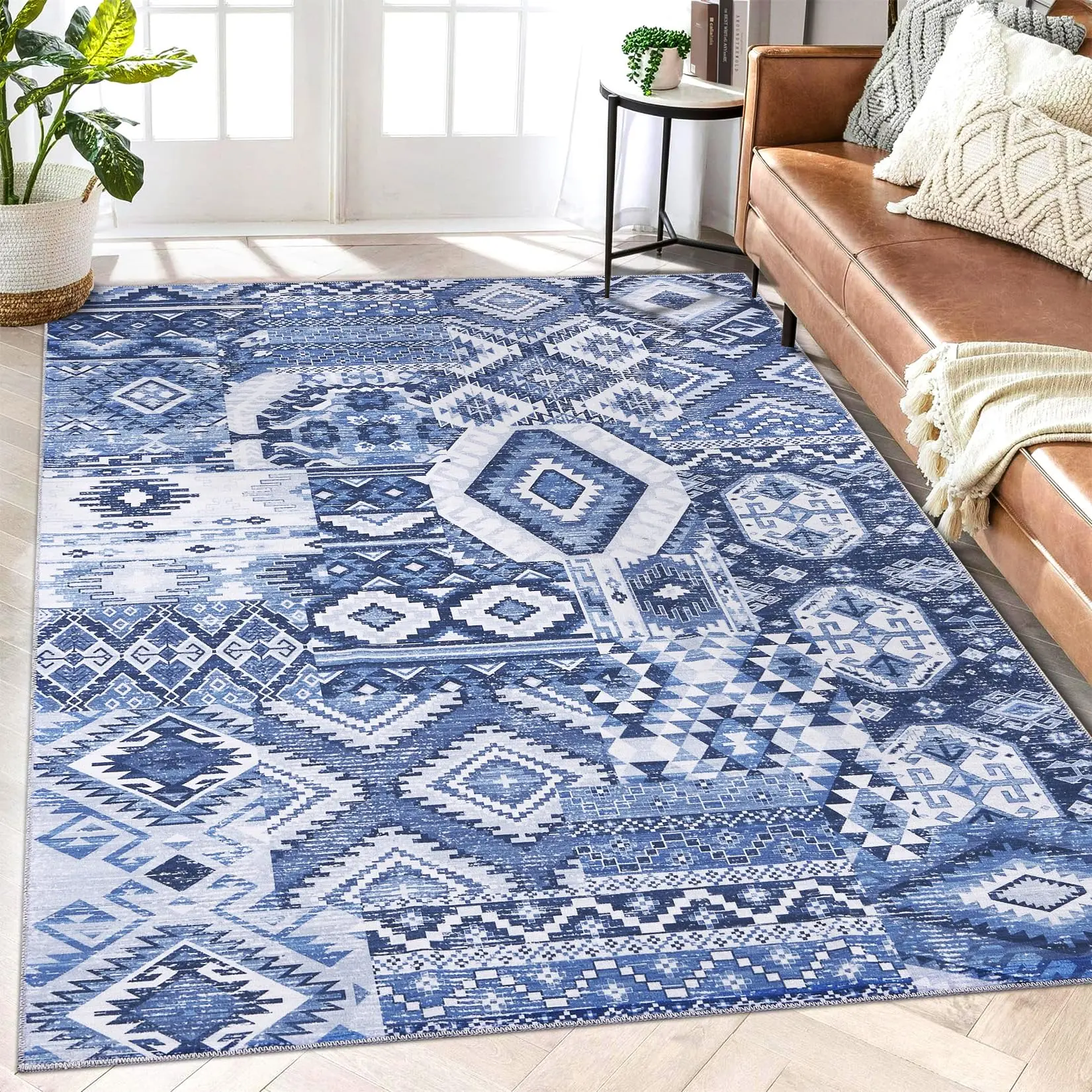 【GARVEE】5x7 Vintage Area Rug - Machine Washable, Non-Slip, Stain Resistant, Non-Shedding Low-Pile Tribal Rug for Living Room, Bedroom, Dining Room, and Laundry Indoor Floor Decor