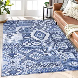 【GARVEE】5x7 Vintage Area Rug - Machine Washable, Non-Slip, Stain Resistant, Non-Shedding Low-Pile Tribal Rug for Living Room, Bedroom, Dining Room, and Laundry Indoor Floor Decor