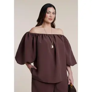 ELOQUII Women's Plus Size Off The Shoulder Puff Sleeve Top