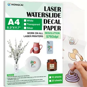 10 Sheets A4 Laser Water Slide Transfer Paper, Transparent Silver Color, Printable for Glass Ceramic Metal Surfaces, DIY Cup Decoration, Water Slide Decal Paper