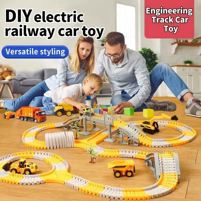 TongLi ETC Electric Engineering Track Set - Flexible Tracks, Cross Overpasses, Decoration, 3-4 Years Kids, Exquisite Gift Box, DIY Assembly (222pcs Roller Coaster/467pcs Options), Multi-Player Play, Children Development, Birthday Gift