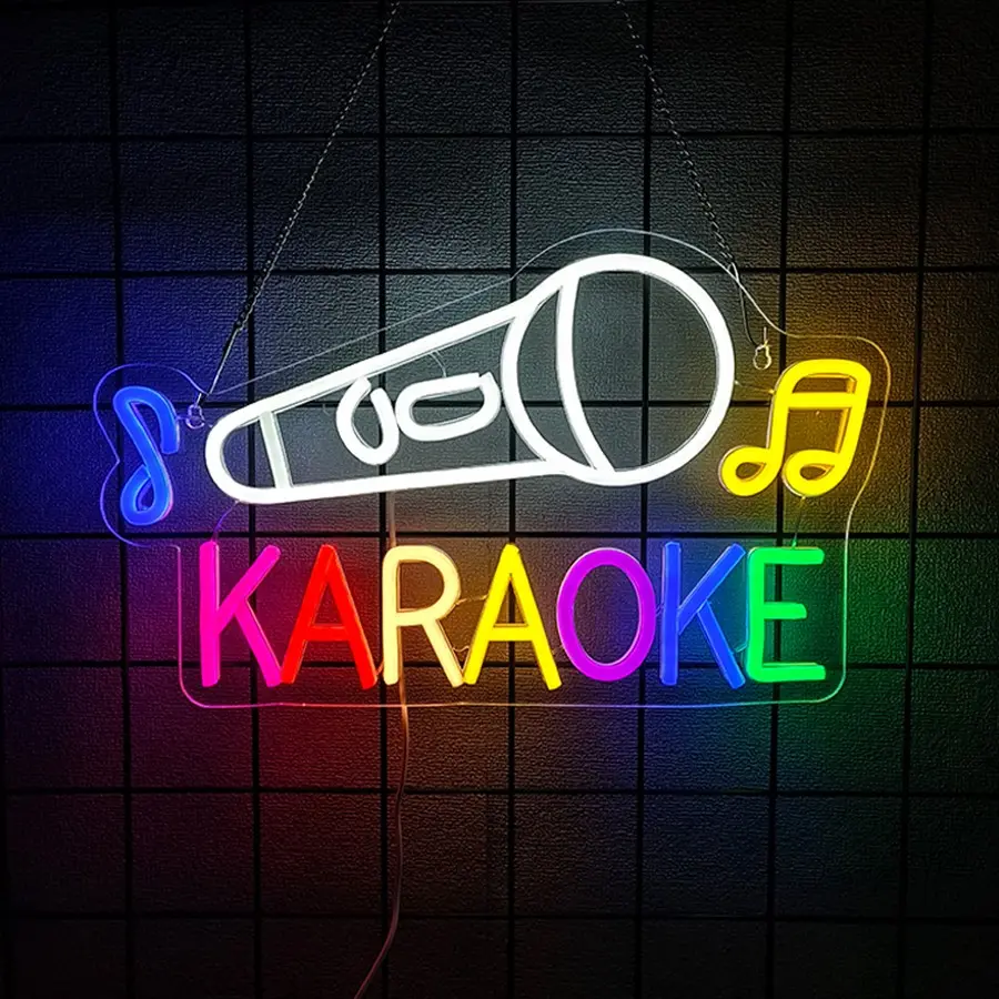 Karaoke Neon Sign Music Room Decor Karaoke Neon Light Signs USB Karaoke Live On Air Bright Led Sign Wall Art Neon Light for Beer Bar Studio Game Room Party Pub