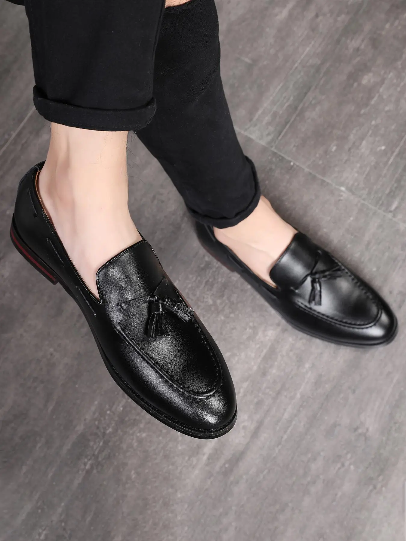Men's Business Style Solid Color Tassel Decor Slip on Flat Loafers, Fashionable Pointed Toe Dress Shoes for Work Office, Male All-match Commuter Shoes for Daily Wear Footwear, PU Leather Footwear Business Casual Shoes