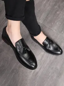 Men's Business Style Solid Color Tassel Decor Slip on Loafers, Fashionable Pointed Toe Dress Shoes for Work Office, Male All-match Commuter Shoes for Daily Wear Footwear
