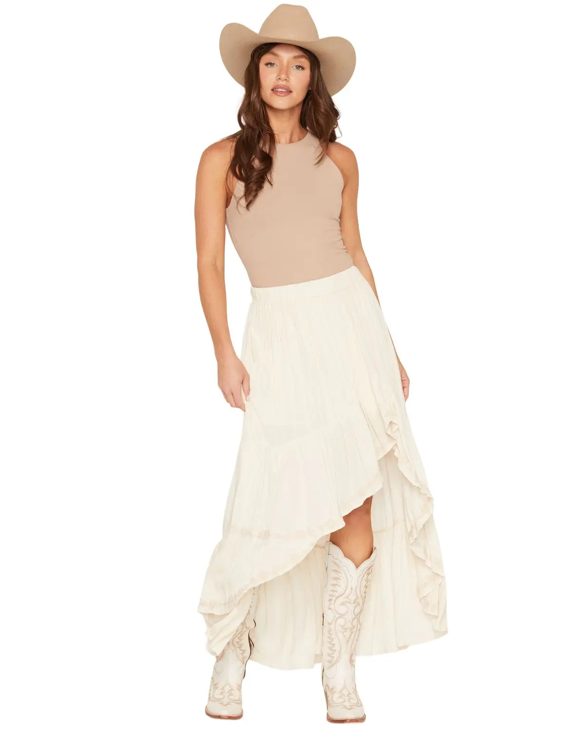 Shyanne Women's Women'S Hattie Embroidered High-Low Hem Midi Skirt - Swfa26s6-Bge