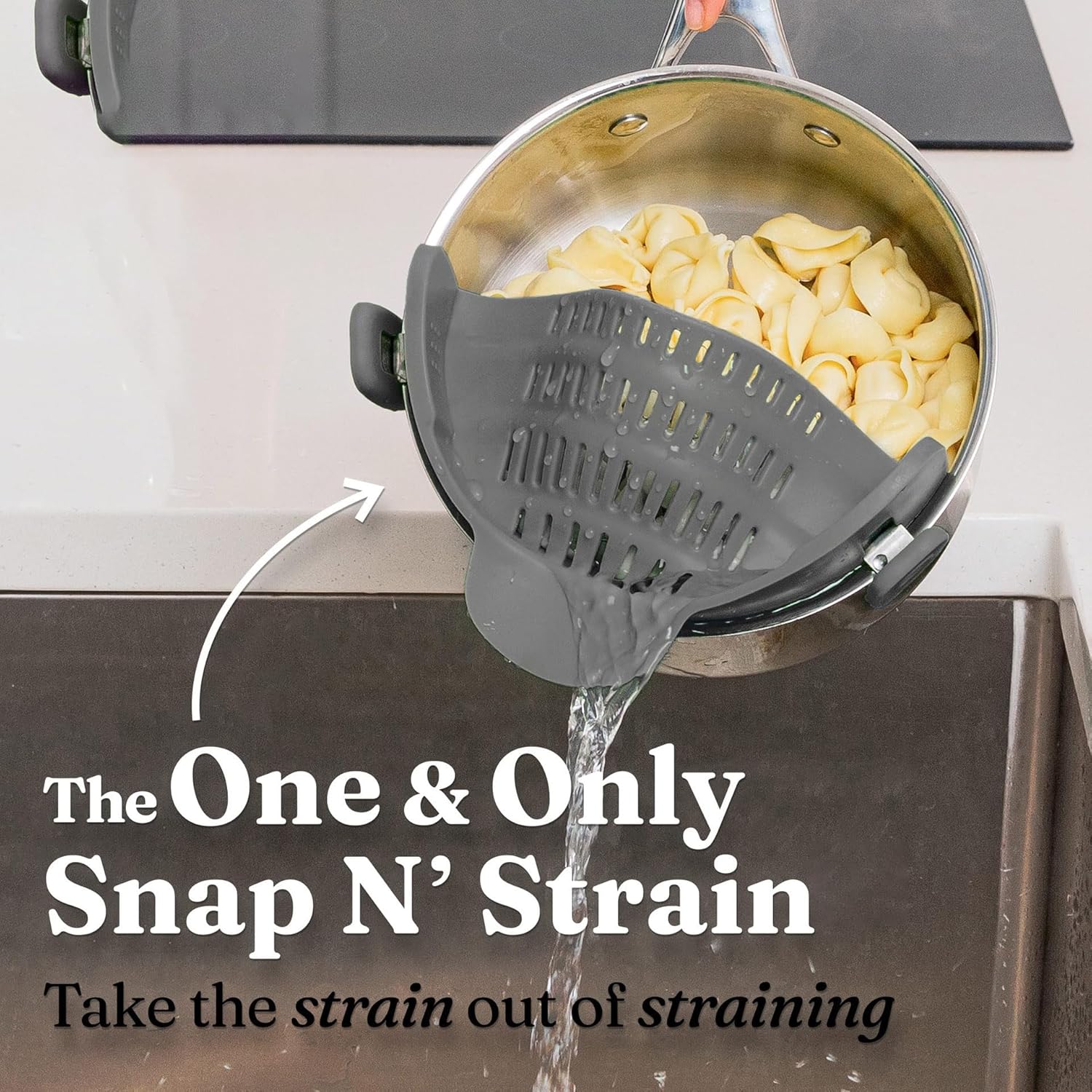 Silicone Pot Strainer, Emptycolor Adjustable Clip On Strainer for Pots Pans, Heat Resistant Pot Drainer, Kitchen Pasta Colander for Vegetables and Noodles (Grey)