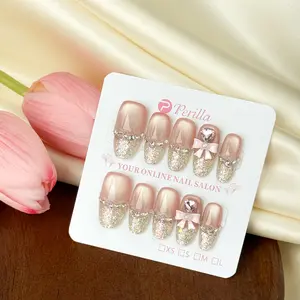 Perilla LONG NAILS Collection Handmade Meidum Oval Long Coffin Press On Nails