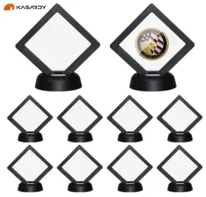 3D Floating Frame with Stand, Challenge Coin Display Holder, 10 Pack Floating Display, Gift Packing Frame (Black)