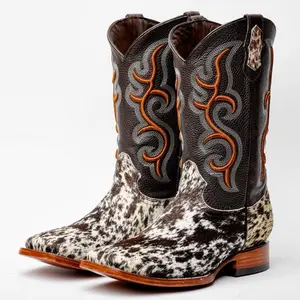 Brown Cowhide Leather Boots - Square Toe Brown Cowhide Leather Boots - Square Toe