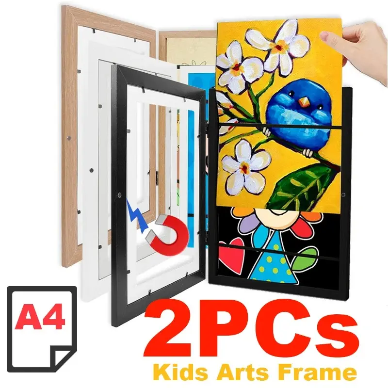 2 Pack Random color Children Art Frames A4 Magnetic Front Open Changeable Kids Frametory For Poster Photo Drawing Paintings Storage Display Decor