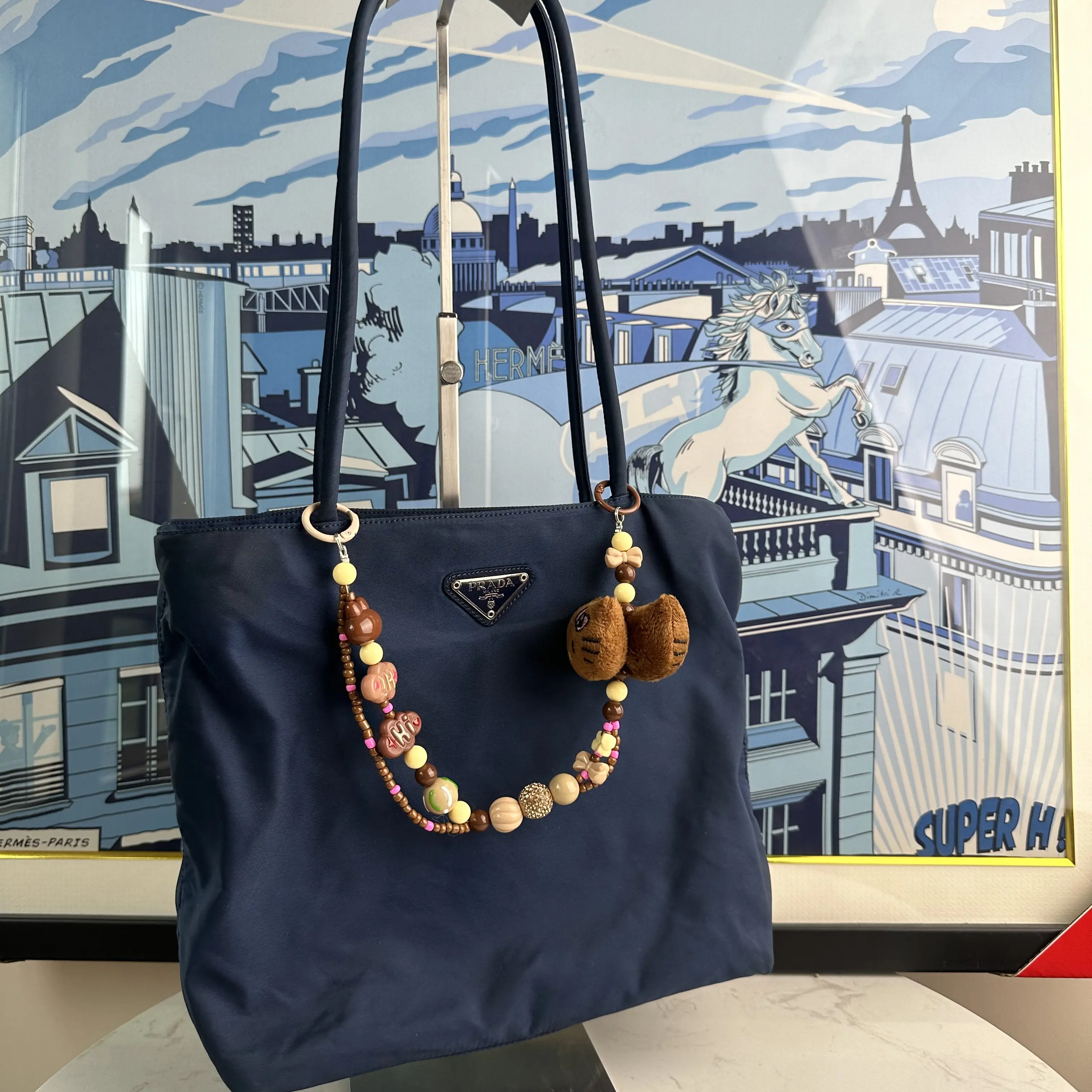 Pre-owned PRADA navy nylon tote bag with triangle logo a290