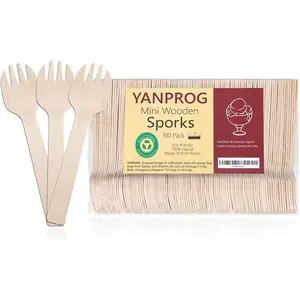 Disposable 4" Mini Wooden Sporks, 100 pcs — biodegradable, compostable birchwood forks/spoons for parties, weddings, camping