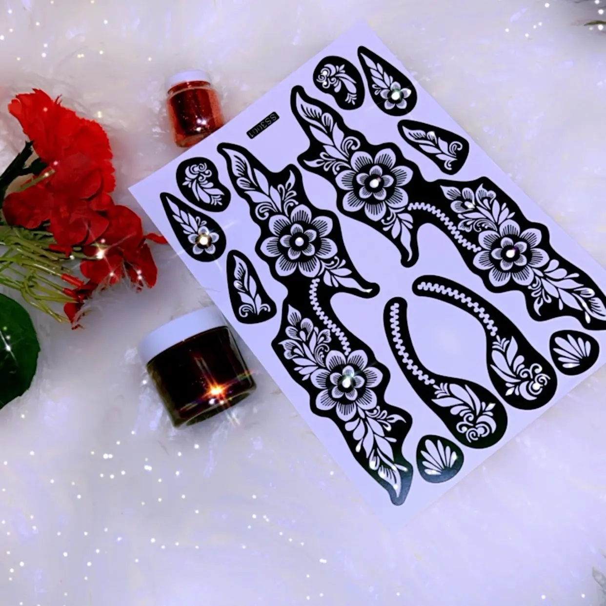 18 sheets henna tattoo stencils,Tenporary flower patterns gilters airbrush tattoo kits Arabian stickers for women and kids hand paint body art, beautiful and stylish henna designs