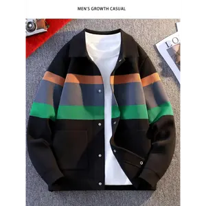 A Spring And Autumn Knitted Cardigan for Men, Featuring a Unique Patchwork Design That Is Eye-Catching. Made from Soft Knitted Fabric, It Has a Fit That Suits Various Body Types, And Pairing It with a T-Shirt Adds Depth to The Outfit.