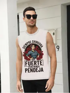 Mexican Retro Siempre Chingona Graphic Sleeveless Muscle Tank Top Men Vintage Wash Casual Summer Vest