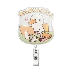 Cute Duck Design Badge Holder, 1 Count Retractable Badge Reel, Creative ID Card Holder for Student Office Staff Doctor Nurse Teacher, Animal Shaped Badges