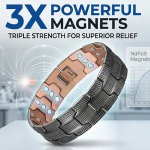 Men's 3x Strength Copper Bracelet, Magnetic Therapy Bracelet Copper Jewelry with Strong Gauss Magnets and High-Quality Folding Clasp Metal Bracelet