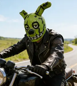 FNAF Springtrap Latex Mask for Adults! Scary cracked green rabbit design from Five Nights at Freddy's. Soft breathable natural latex. Perfect for Halloween cosplay, game events, TikTok horror reels & baseball costume pranks spooky party