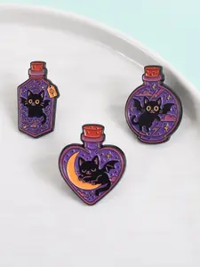 3-Piece Cat&Bat In Witch Potion Bottle Brooch Enamel Pins Horror Halloween Moon Star Lightning Brooches Backpack Clothes Lapel Hat Badge Funny Jewelry Gift for Friends Durable Metal Pins