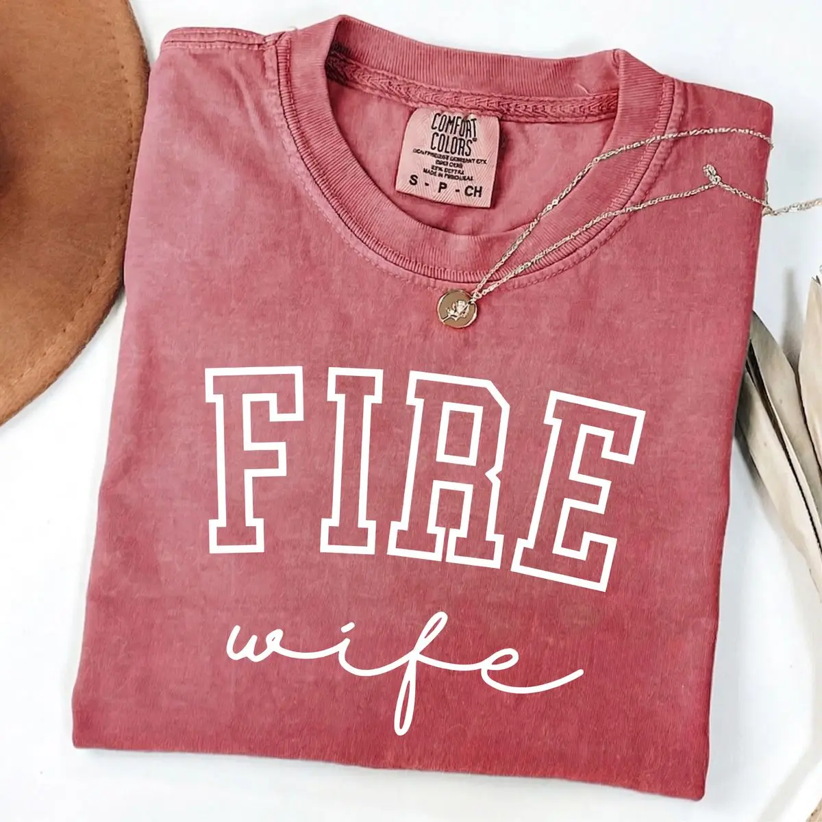 Fire Wife Shirt, Comfort Colors Funny Firefighter Wife Tee, Minimalist Varsity Fire Deparment Gift For Her, Unisex Casual Cute Aesthetic T-Shirts