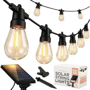Ambience Pro Solar  Outdoor String Lights -27 ft Commercial Grade  Edison Patio Lights, Shatterproof LED String Lights for Outside, Porch - 12 Bulbs, 1W Soft White