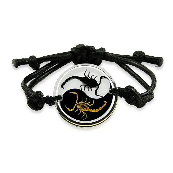 Real Scorpion Ying Yang Bracelet Black and White w/ No Dots