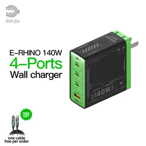 mfish E-RHINO 140W GaN wall charger, four-ports flash charger,original foldable travel universal Plug fast charging dealsforyoudays