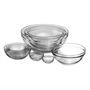 Set of 10 Glass Mixing Bowls - Glass Nesting Bowls Glass Prep Bowls Clear Glass Salad Bowls for Kitchen Prep Salad, Cereal, Ice Cream, Pasta, FruitsCondiments, Sauces, Ingredient