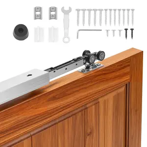 VEVOR Bypass Sliding Door Hardware Kit, 5 ft Aluminum Alloy Dual-Track Bypass Door Hardware, Smooth and Quiet Sliding, Easy to Install, for 1 to 1 3/4 Thickness 30 Width 2 Door System, for Closet