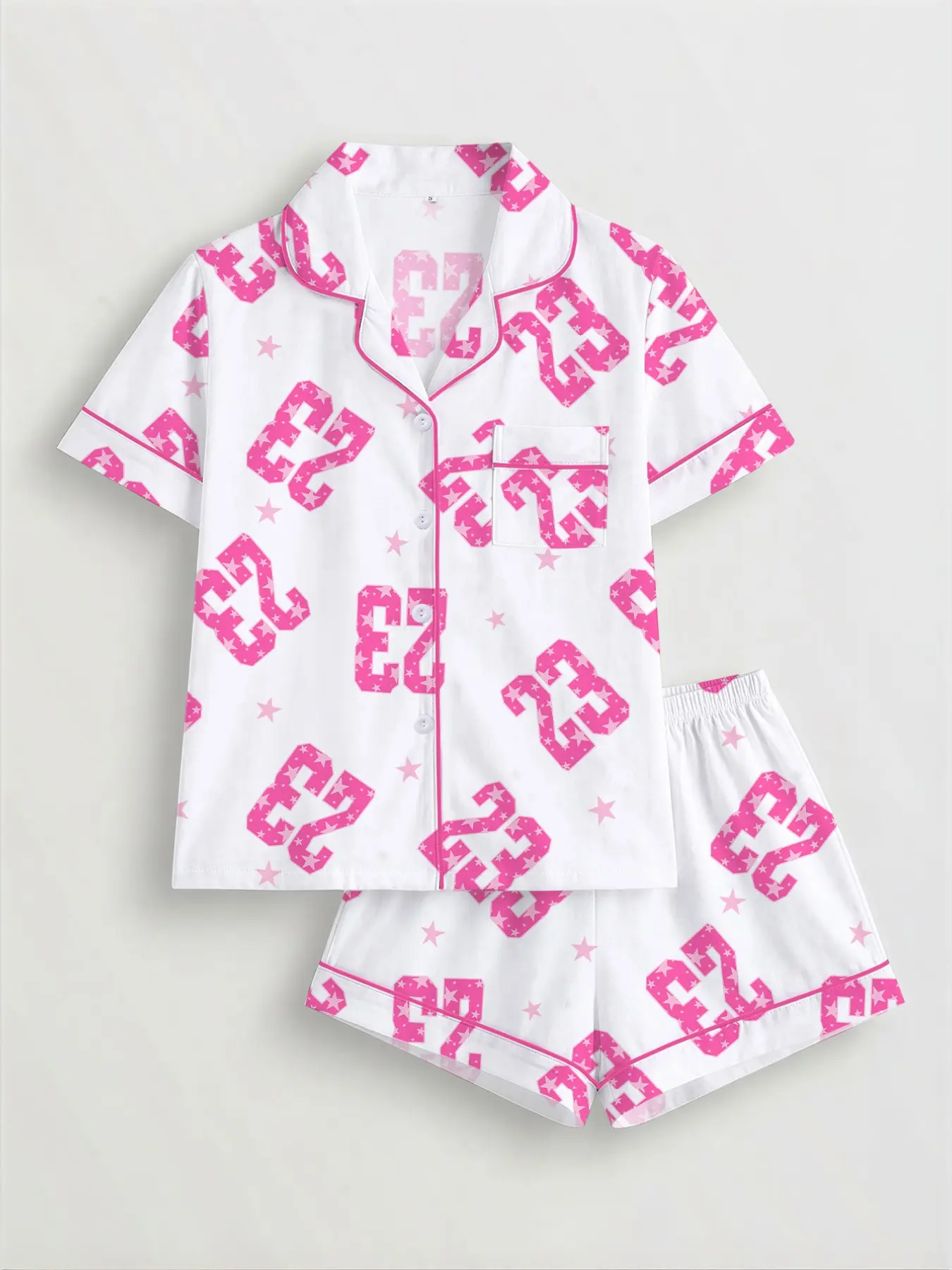 Women's Sleepwear Set Pajama Set, Pajama Outfit, Soft Short Sleeve Button-Up Shirt Top & Elastic Shorts with Print, Casual All-Season Home Wear, Fashionable Daily